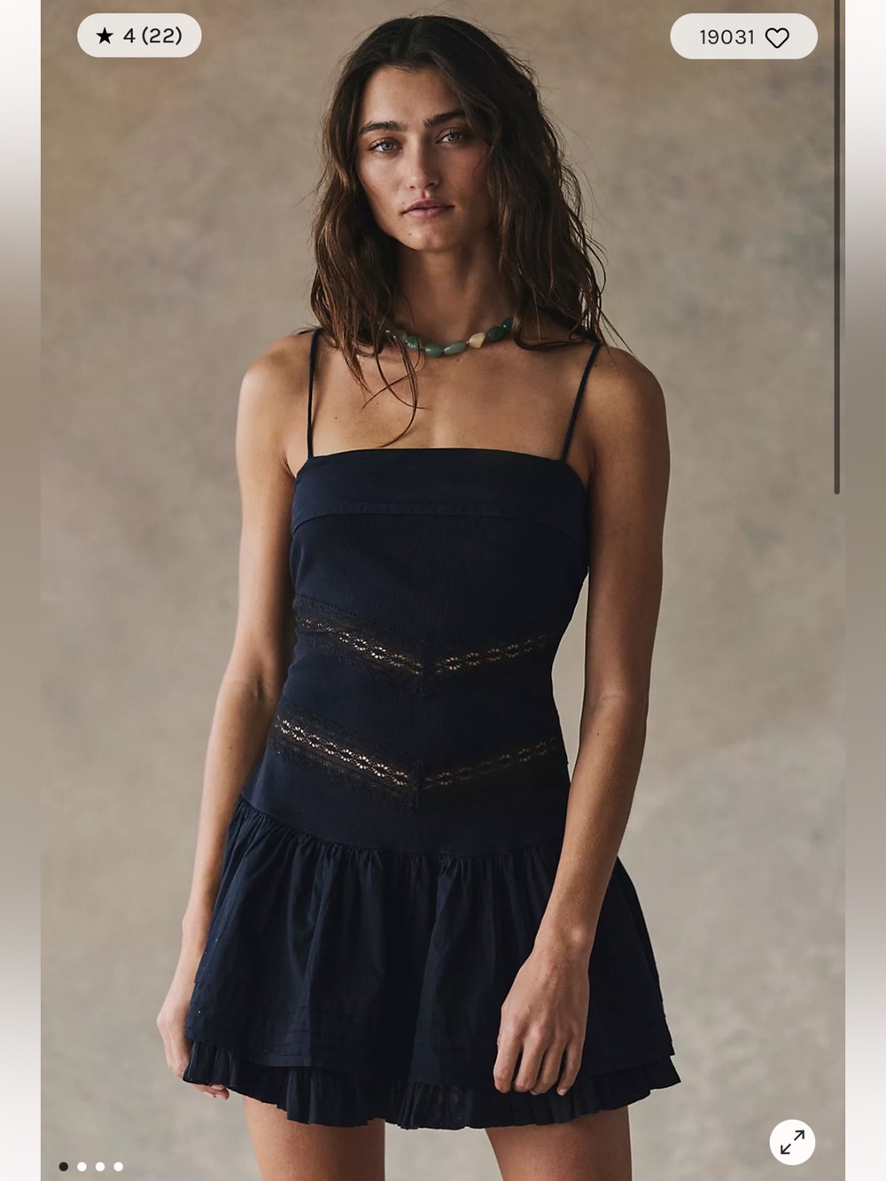 Free People Black Bliss Beauty Lace-Trim Mini Dress Size M NWT
